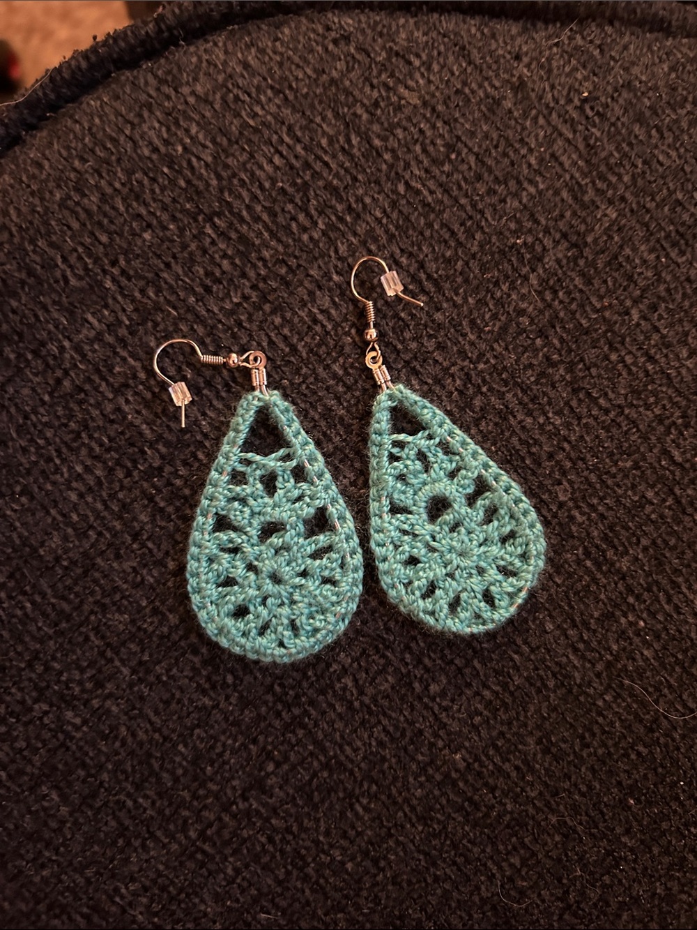 Handmade Teardrop Crochet Earrings - Teal